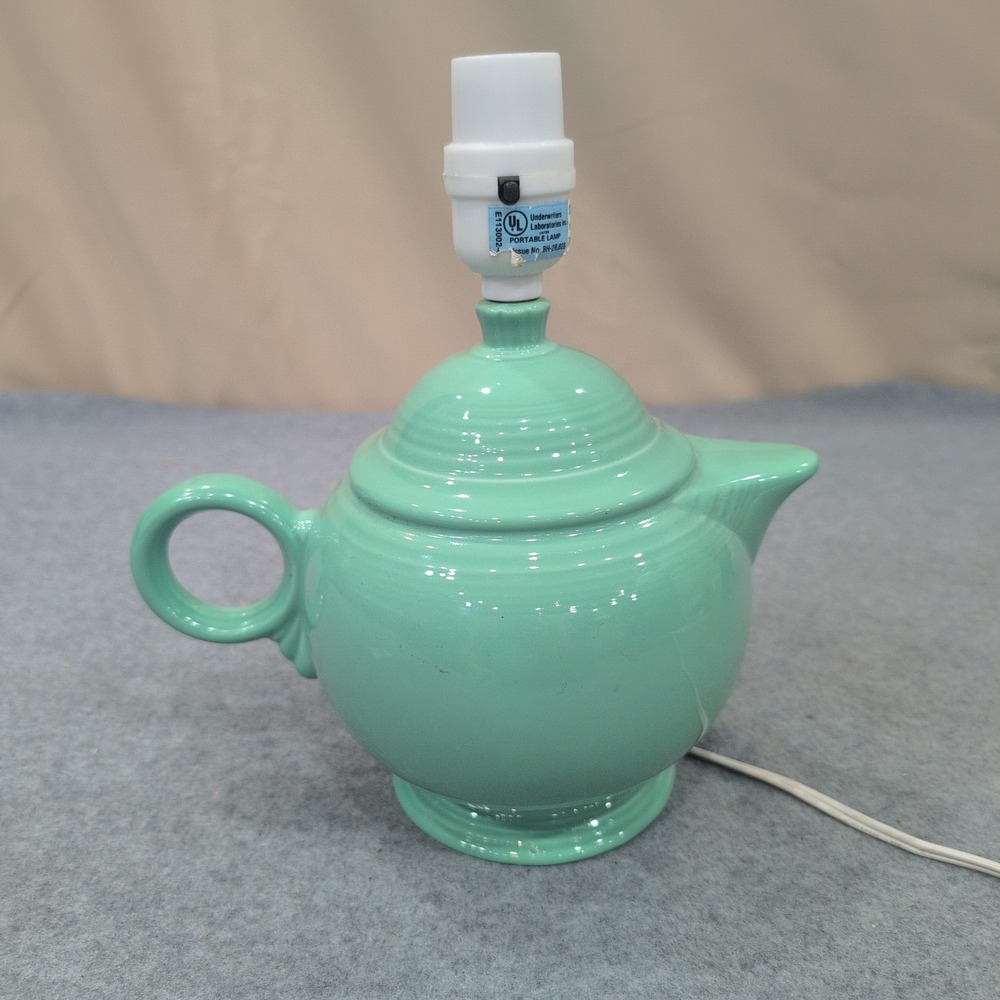 Fiesta Seafoam Green Ceramic Teapot Table Lamp Novelty Kitchen Accent Light - Picture 4 of 7